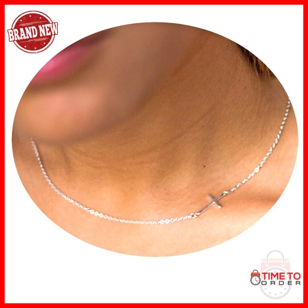 Sterling Silver Sideways Cross Pendant Necklace 16 or 18 Inch Faith Jewelry